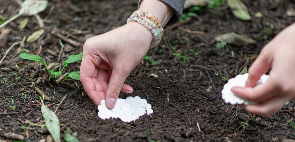 A La KArt Creations plantable products, shown whilst being placed into the ground ready to be planted and allowed to grow into beautiful wildflowers.