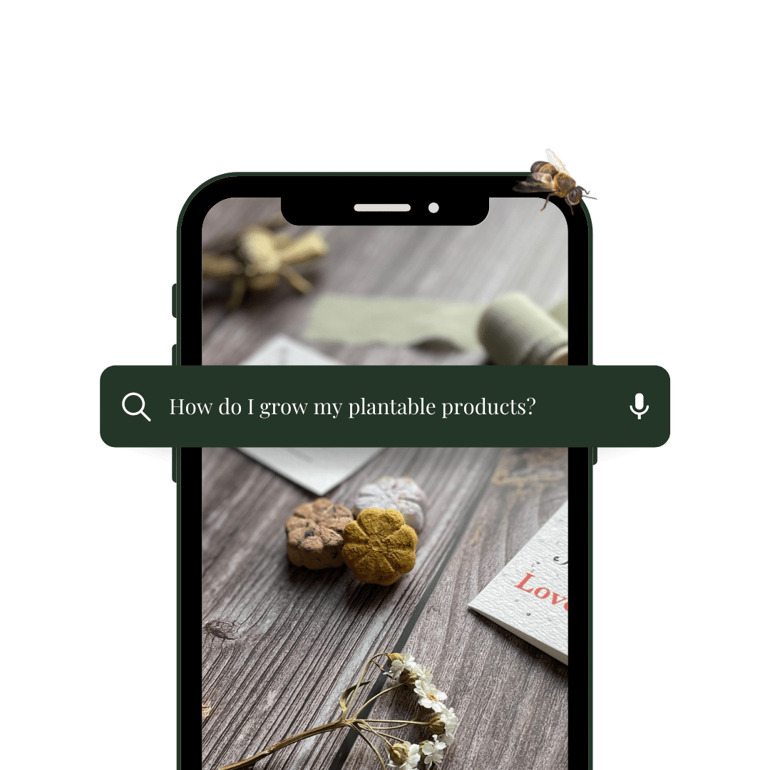 A search icon displaying the words 'How do I grow my plantable products?' to promote A La KArt Creations Planting Guide