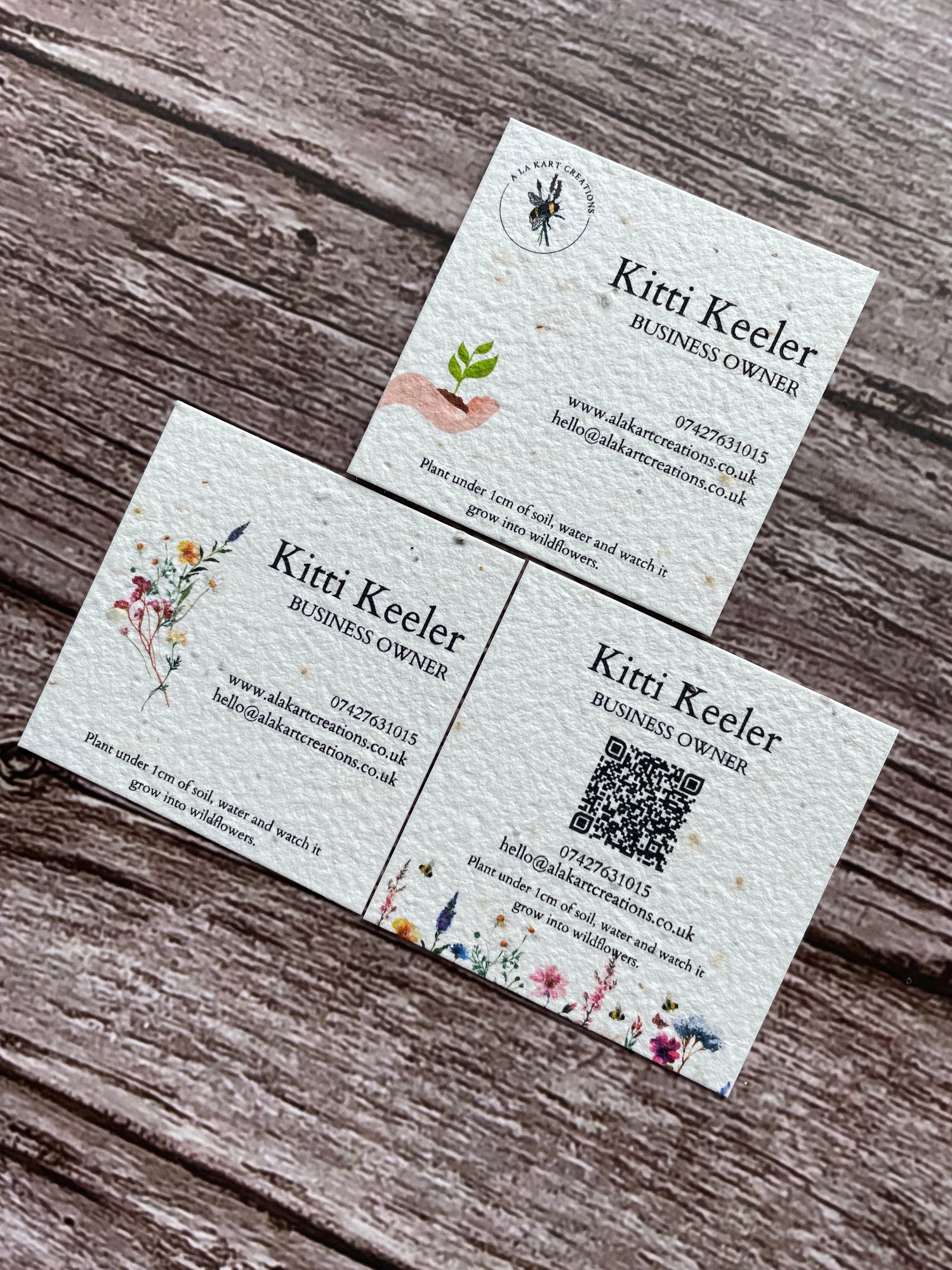 Seeded Square Business Card Collection printed on British wildflower plantable paper