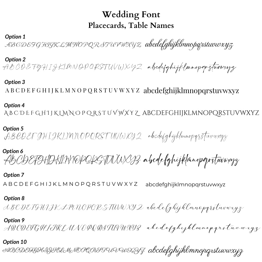 various font options for seed paper wedding stationery showcasing elegant, eco-friendly design choices, alakartcreations