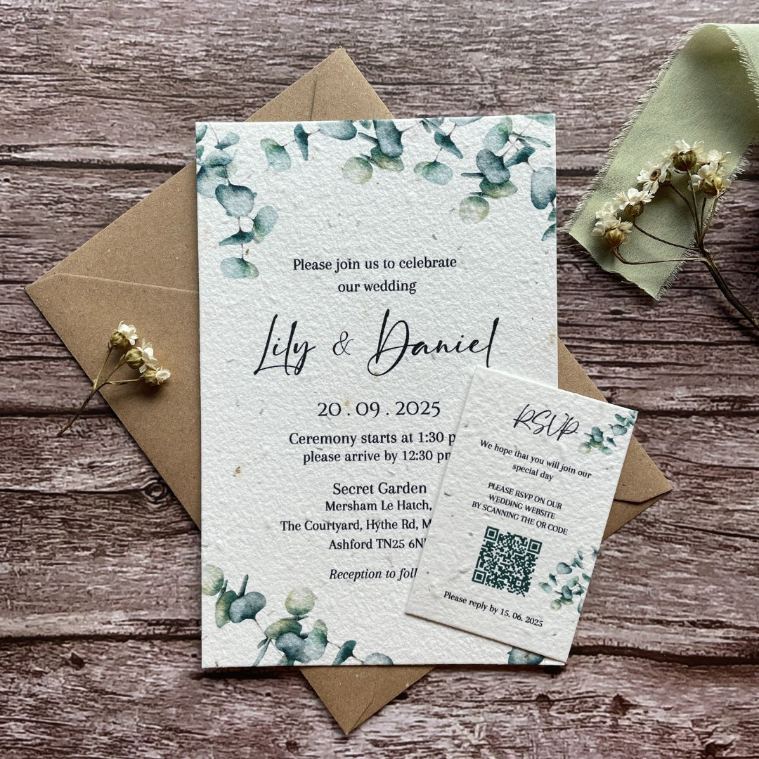 Personalised Plantable Wedding Invitations | Eucalyptus