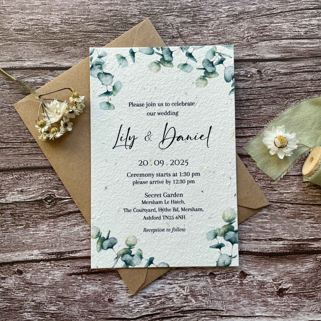 Personalised Plantable Wedding Invitations | Eucalyptus