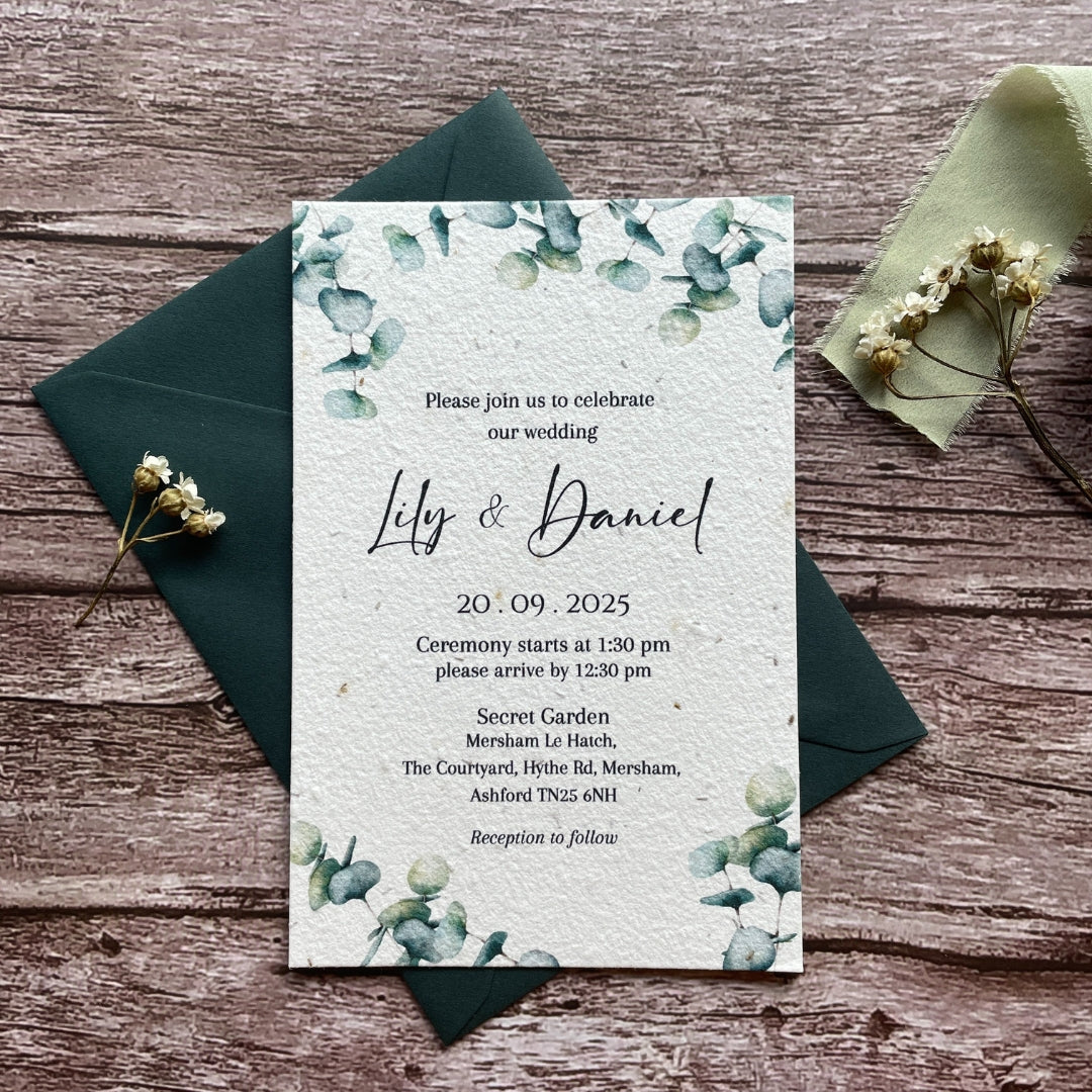 Personalised Plantable Wedding Invitations | Eucalyptus