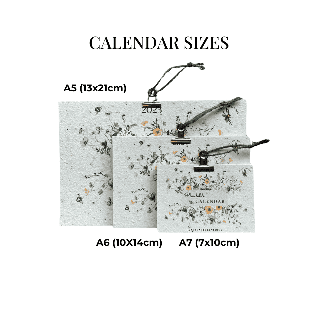 plantable 2025 calendar size comparison featuring different card sizes and seed paper designs alakartcreations