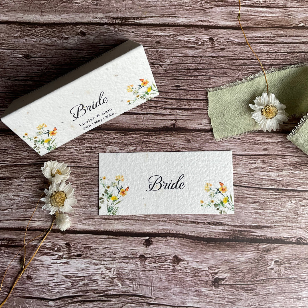 Plantable Wedding Guest Place Cards | Yellow Wildflower Meadow