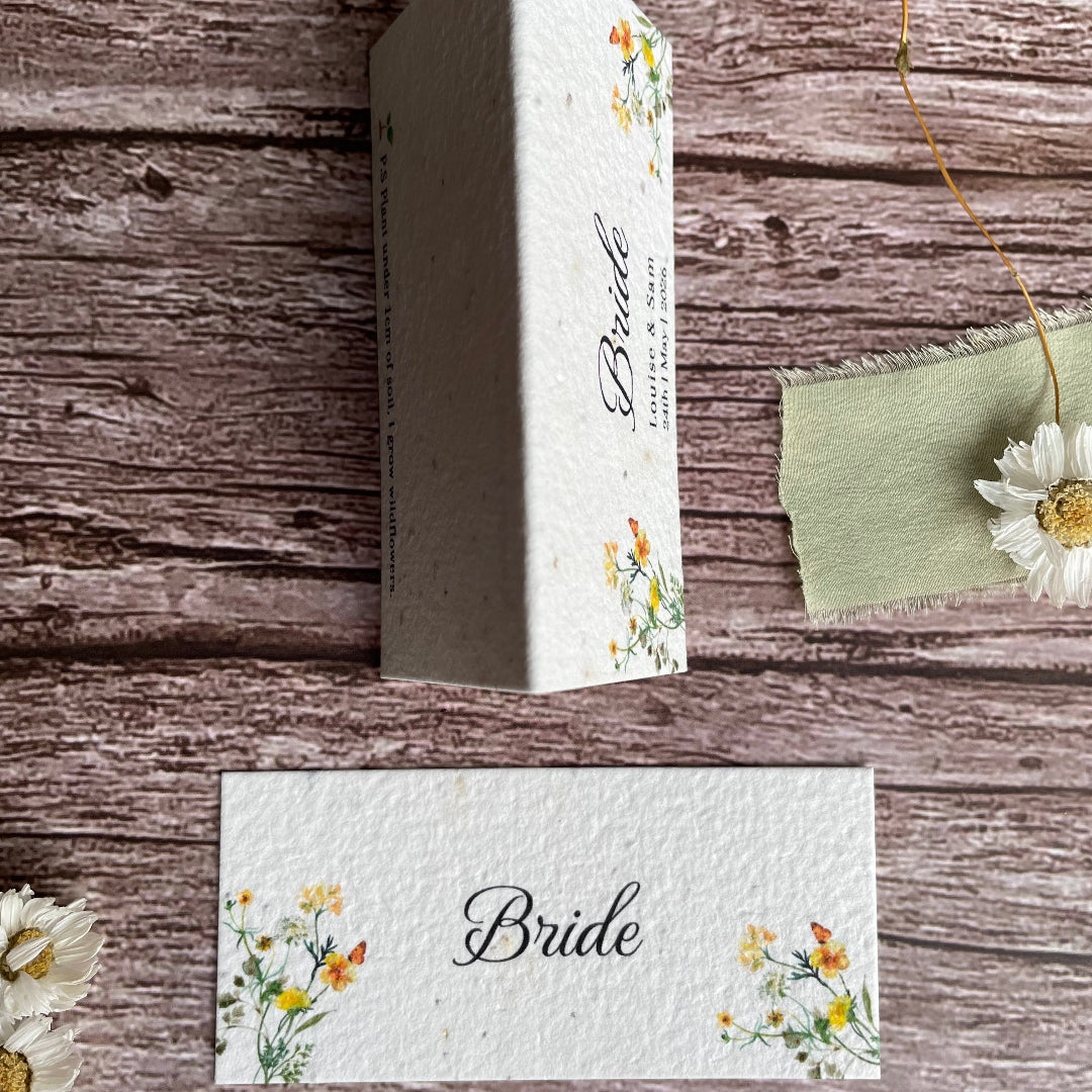 Plantable Wedding Guest Place Cards | Yellow Wildflower Meadow