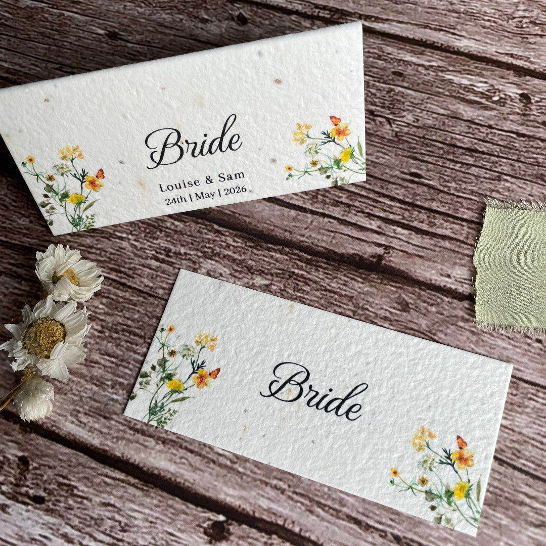 Plantable Wedding Guest Place Cards | Yellow Wildflower Meadow