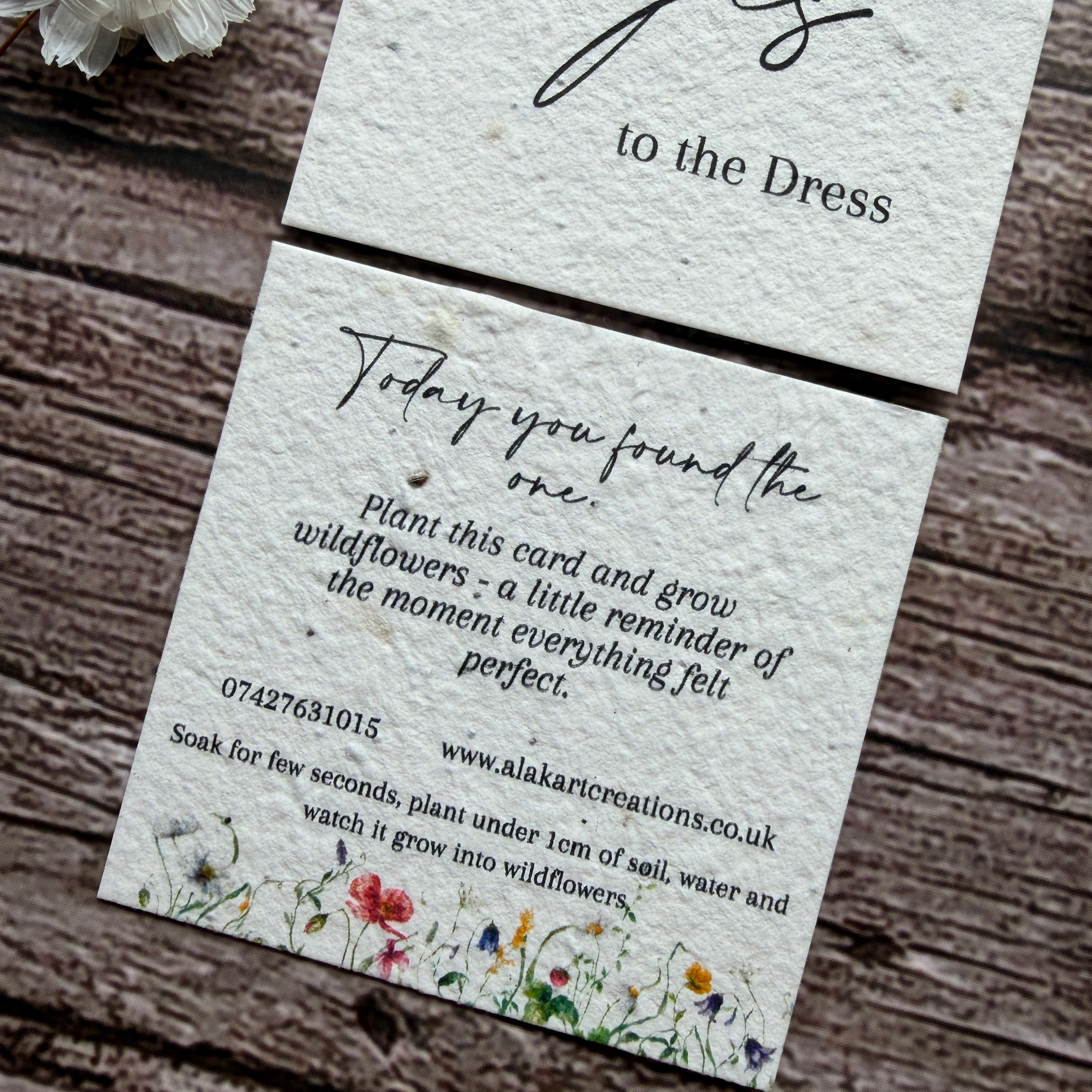 she said yes to the dress plantable card on wooden surface