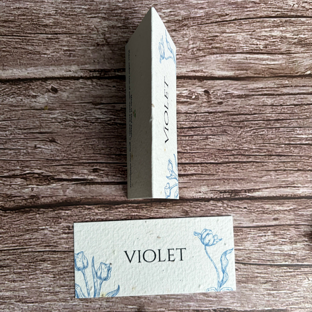 plantable wedding place cards flat and folded style with line drawn tulips