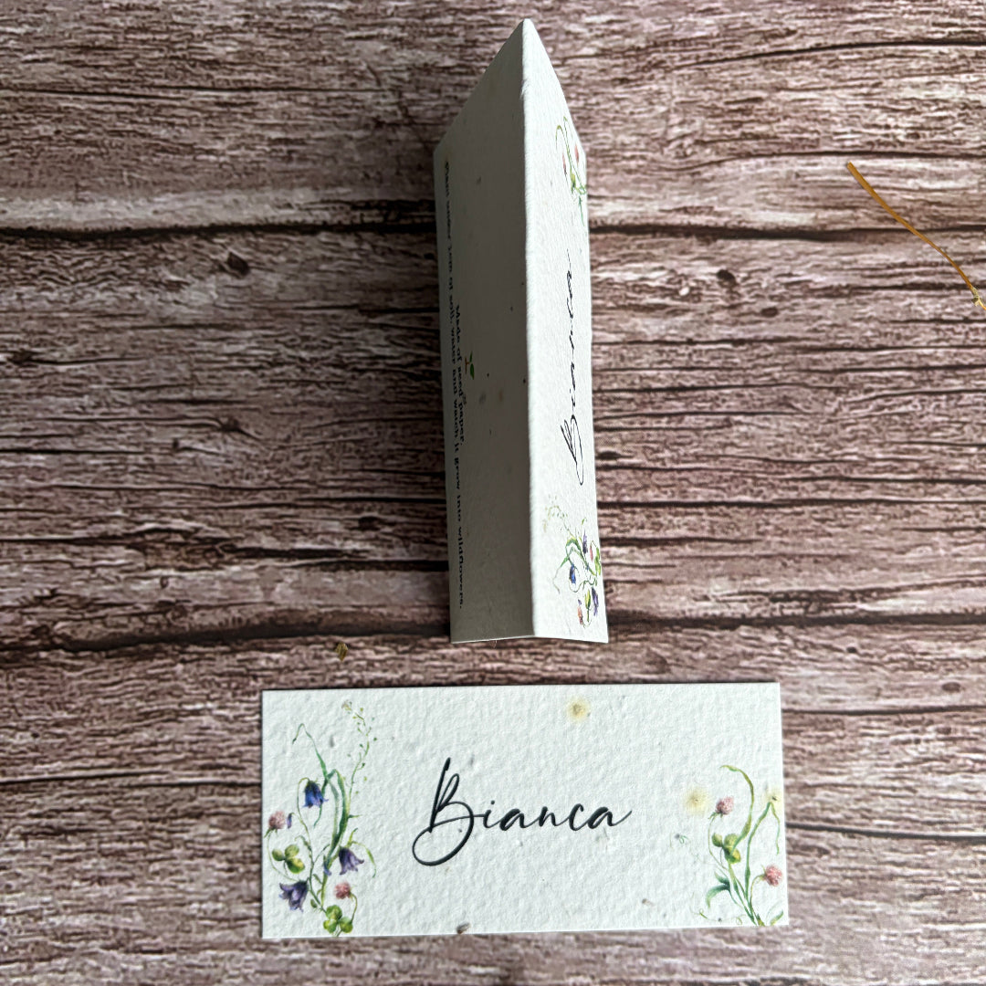 plantable seed paper wedding place cards in flat or folded style