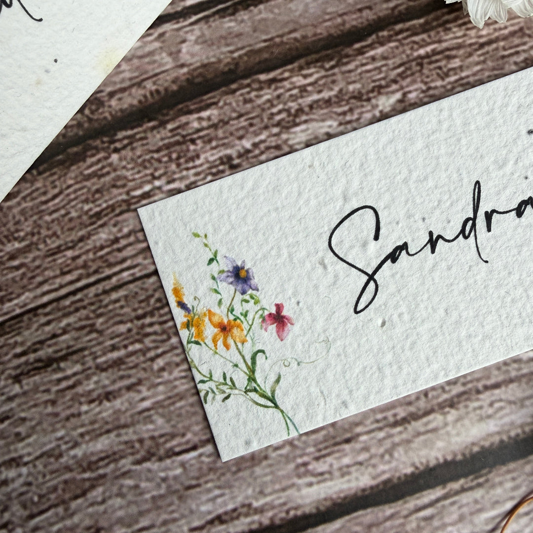 plantable seed paper wedding place cards with spring flowers