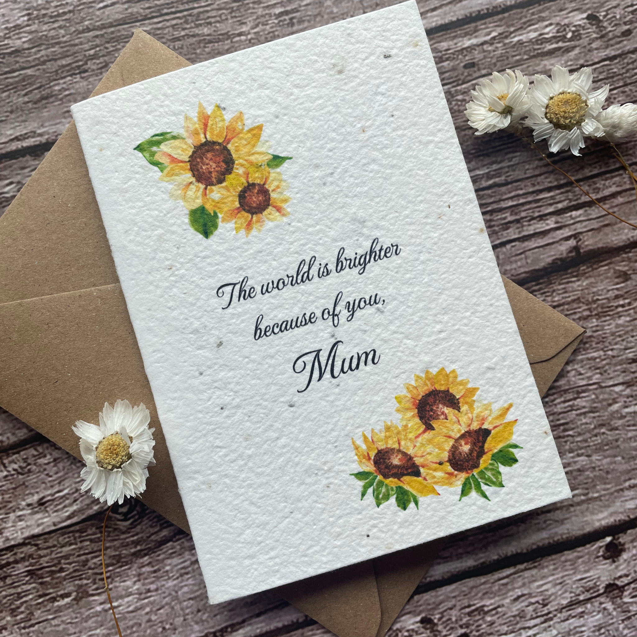 left angled view of personalised plantable sunflower mother&