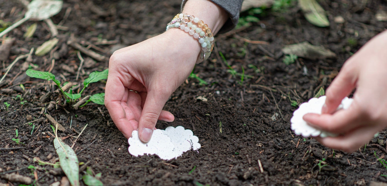 A La KArt Creations plantable products, shown whilst being placed into the ground ready to be planted and allowed to grow into beautiful wildflowers.