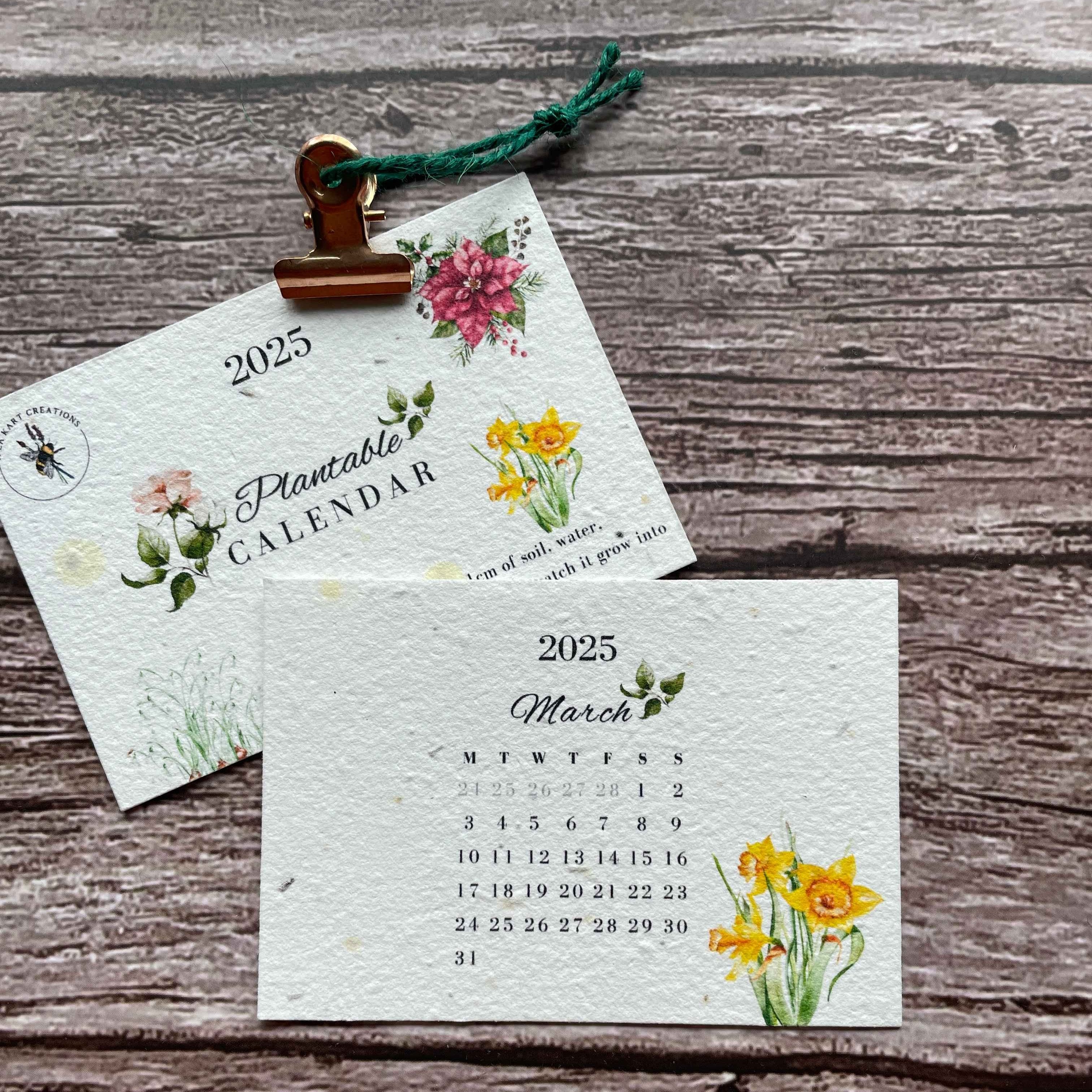 March page of the 2025 plantable seed paper calendar featuring the four seasons, showcasing eco-friendly design and unique seed paper materials for sustainable gifting, alakartcreations