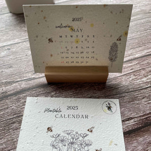 desk version of the 2025 plantable seed paper calendar titled "honeybee harmony," featuring eco-friendly design and unique seed paper materials, ideal for sustainable gifting, from alakartcreations