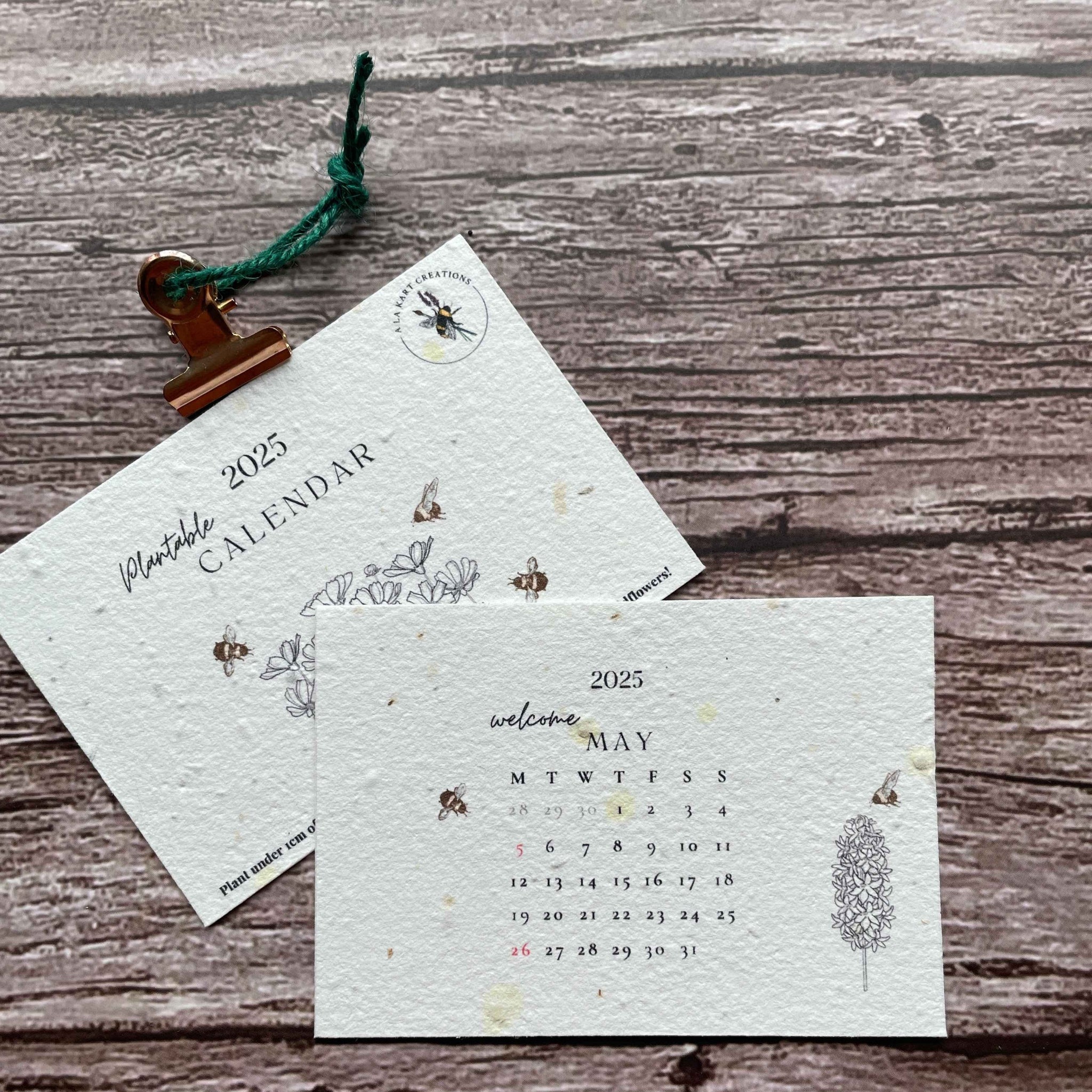 july page of the 2025 plantable seed paper calendar titled "honeybee harmony," showcasing eco-friendly design and seed paper materials that support pollinators, from alakartcreations