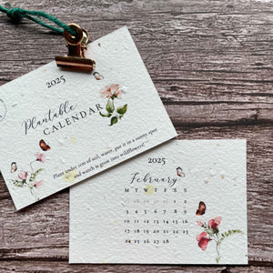 February page of the 2025 plantable seed paper calendar titled "Secret Garden," featuring eco-friendly design and vibrant seed paper materials that encourage sustainable gardening, alakartcreations