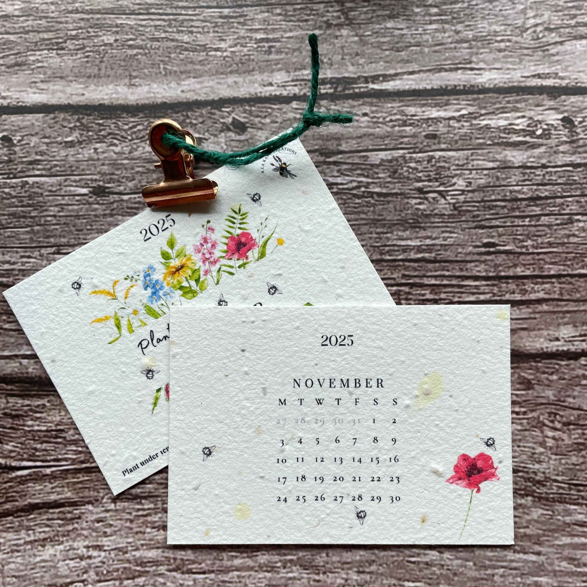 november page of the 2025 plantable seed paper calendar titled wildflower meadow, featuring eco-friendly design and vibrant seed paper materials that encourage sustainable gardening, alakartcreations