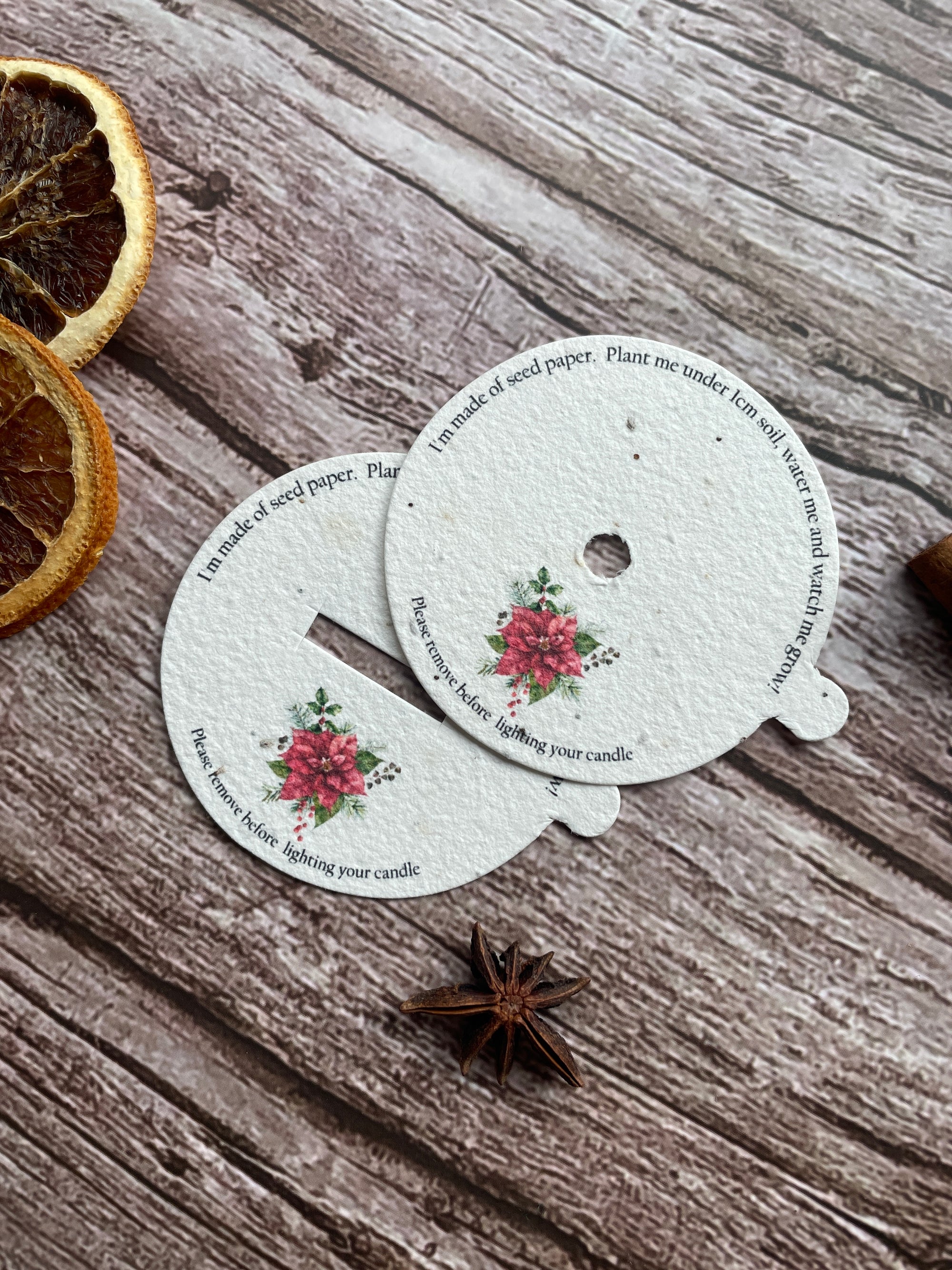 Seeded Cotton/Wooden Wick Christmas Candle Dust Covers - Poinsettia