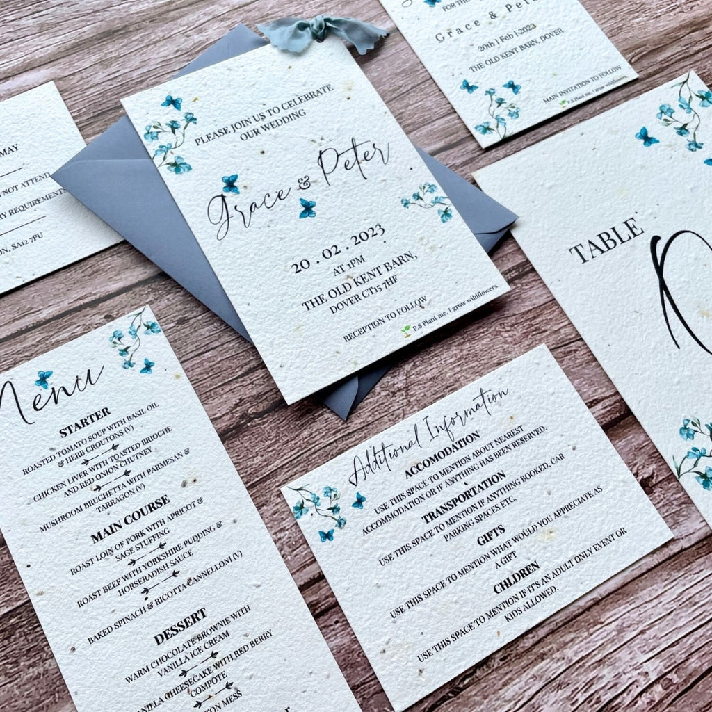A range of A La KArt Creations plantable wedding stationery, promoting their offerings across their business.