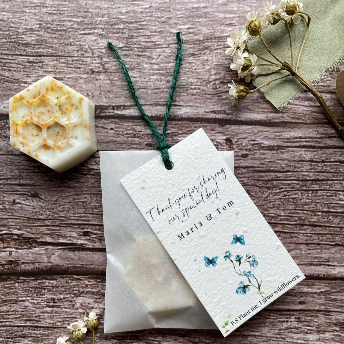 Wax Melts Wedding Favours with Plantable Tag | Dusty Blue