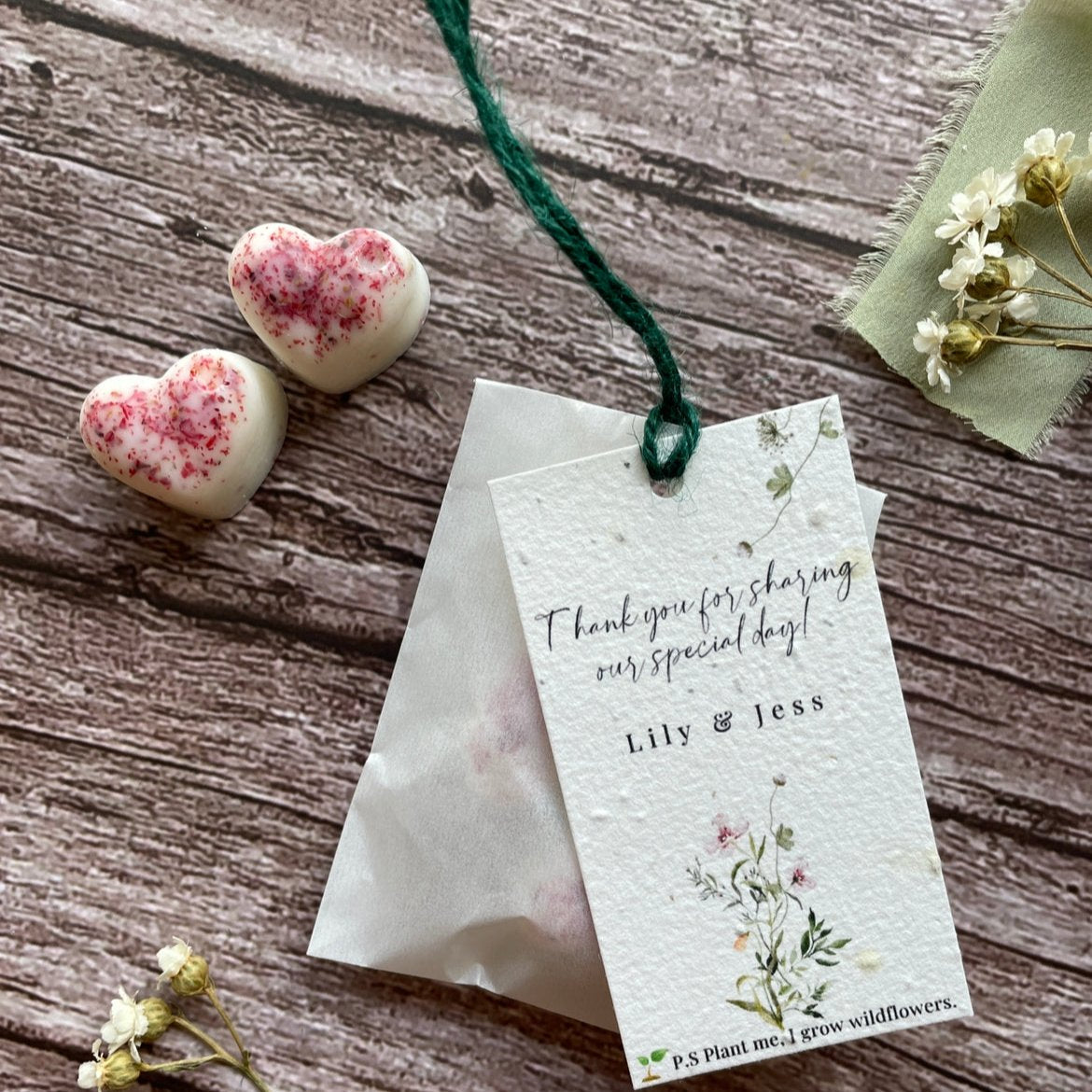 Wax Melts Wedding Favours with Plantable Tag | Spring Green