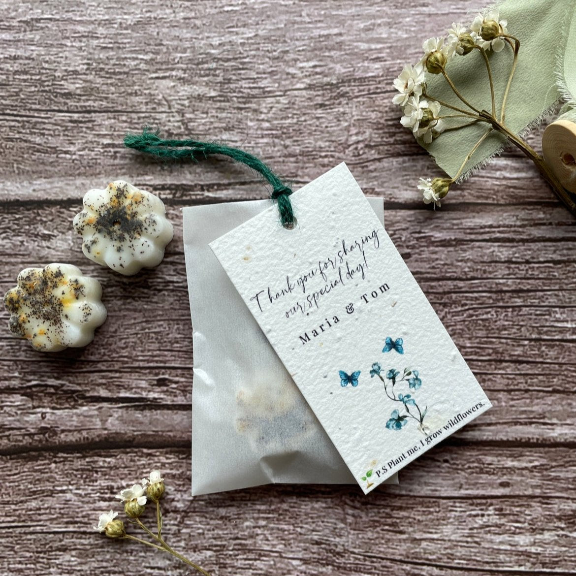 Wax Melts Wedding Favours with Plantable Tag | Dusty Blue