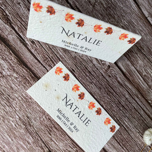 name cards for wedding guests with Autumn leaves foliage made of seed paper