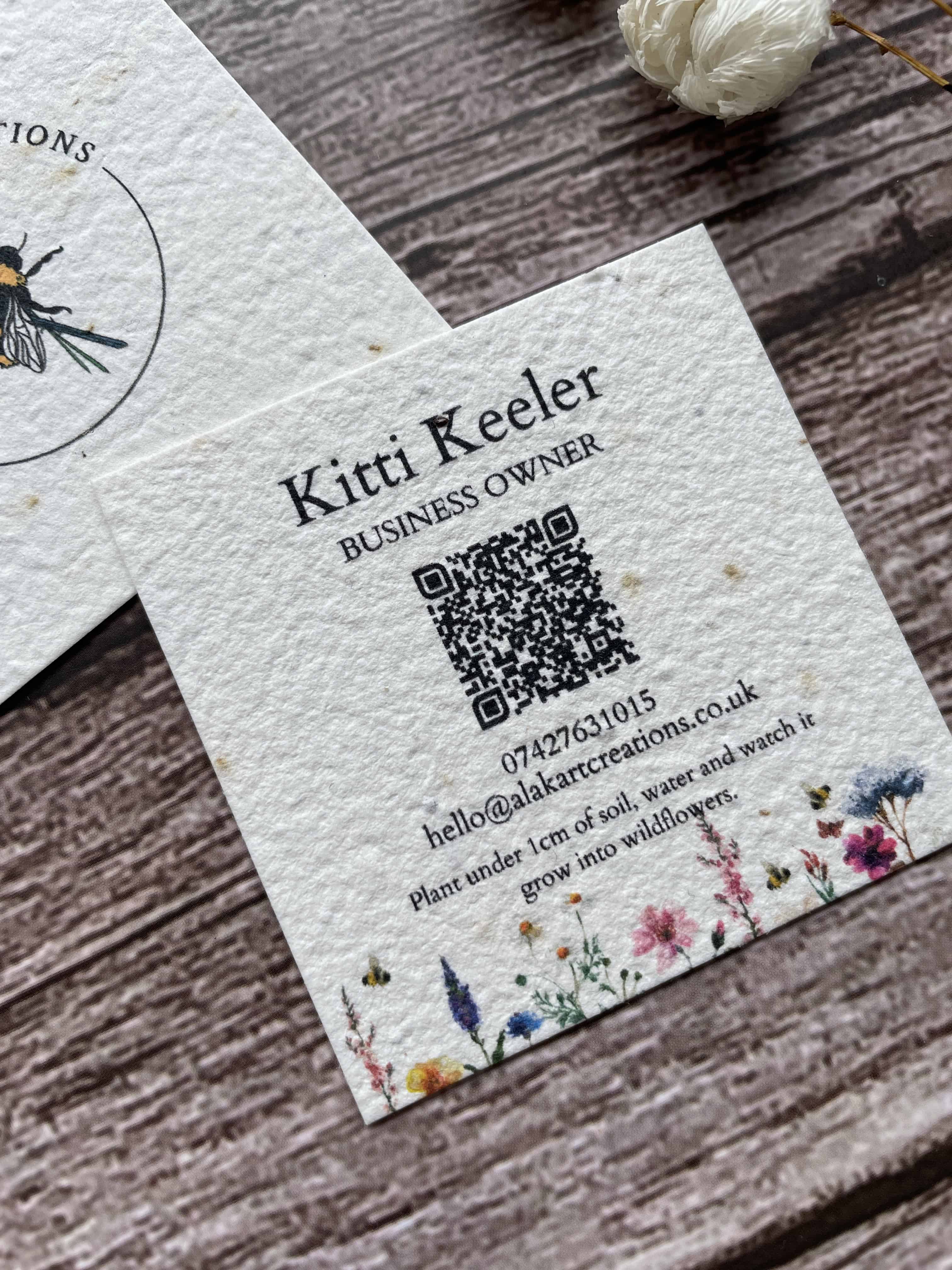 square shaped plantable seed paper business card with QR code