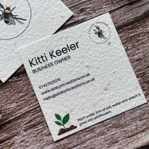 Plantable business cards square shaped with a sprout design