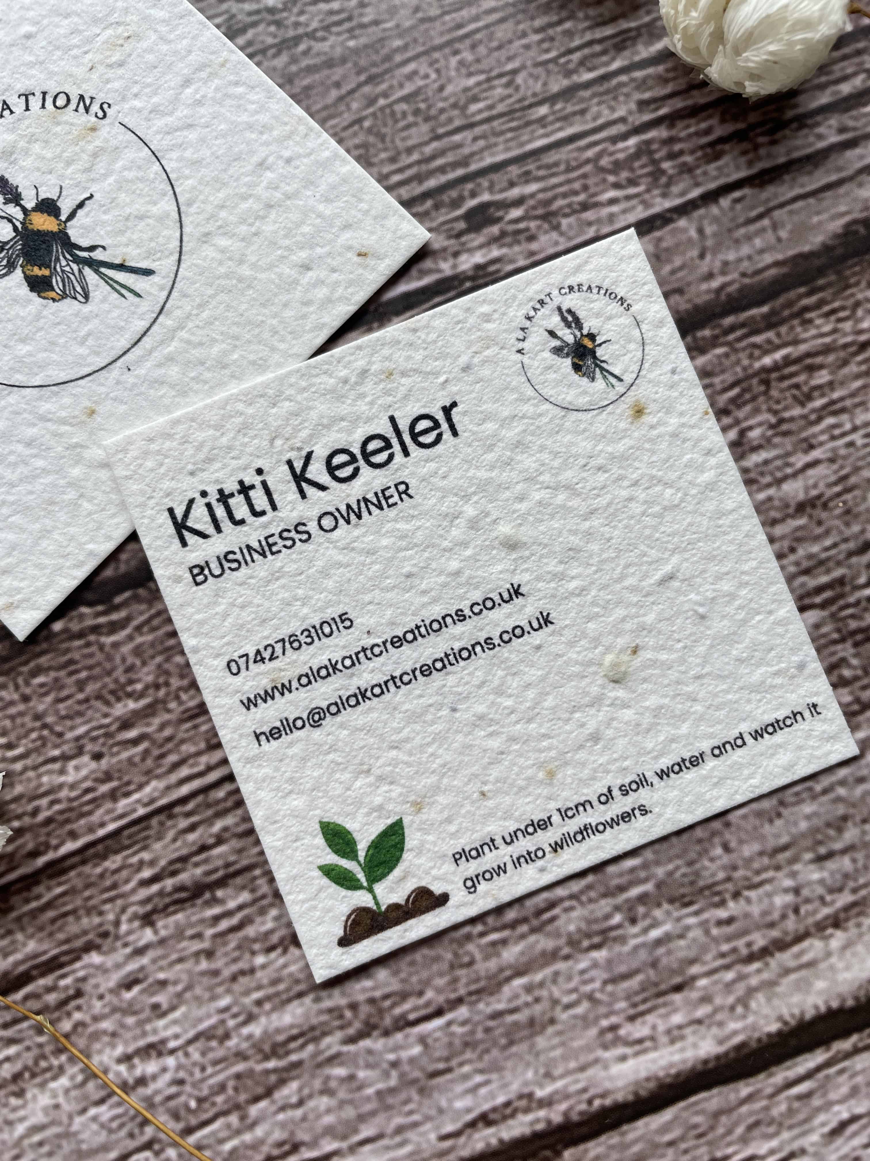 Plantable business cards square shaped with a sprout design