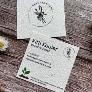 Plantable seed paper business cards square shaped with sprout design