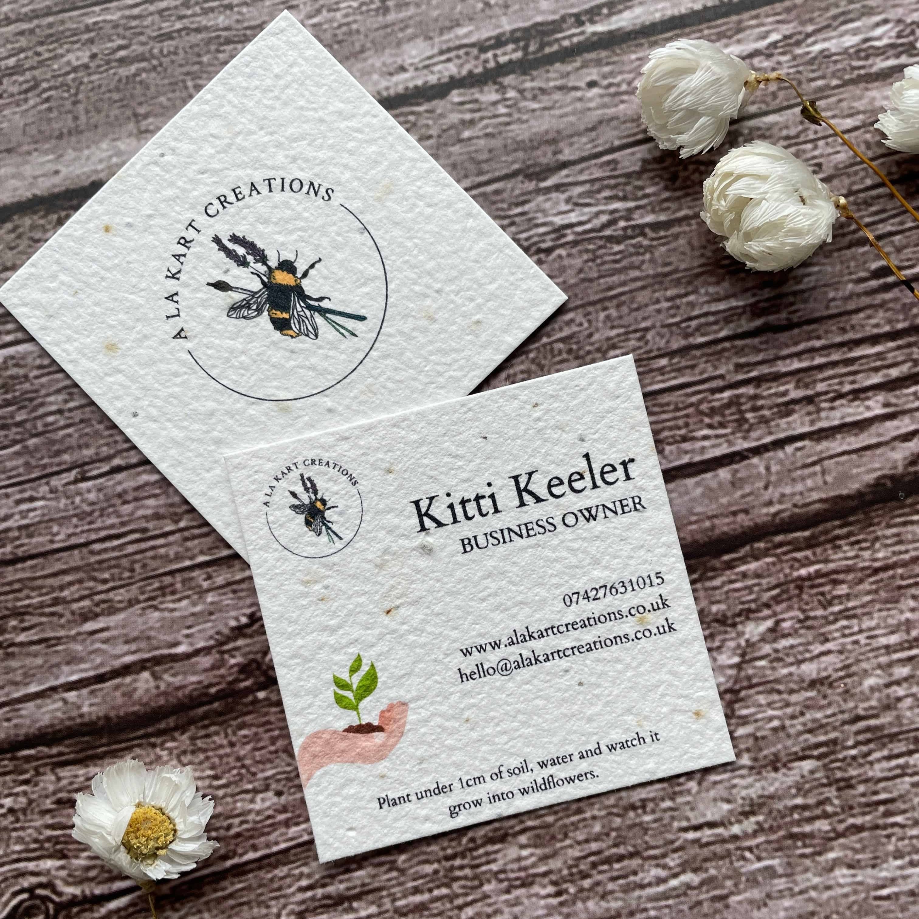 Plantable Square Seed Paper Business Card from an angle