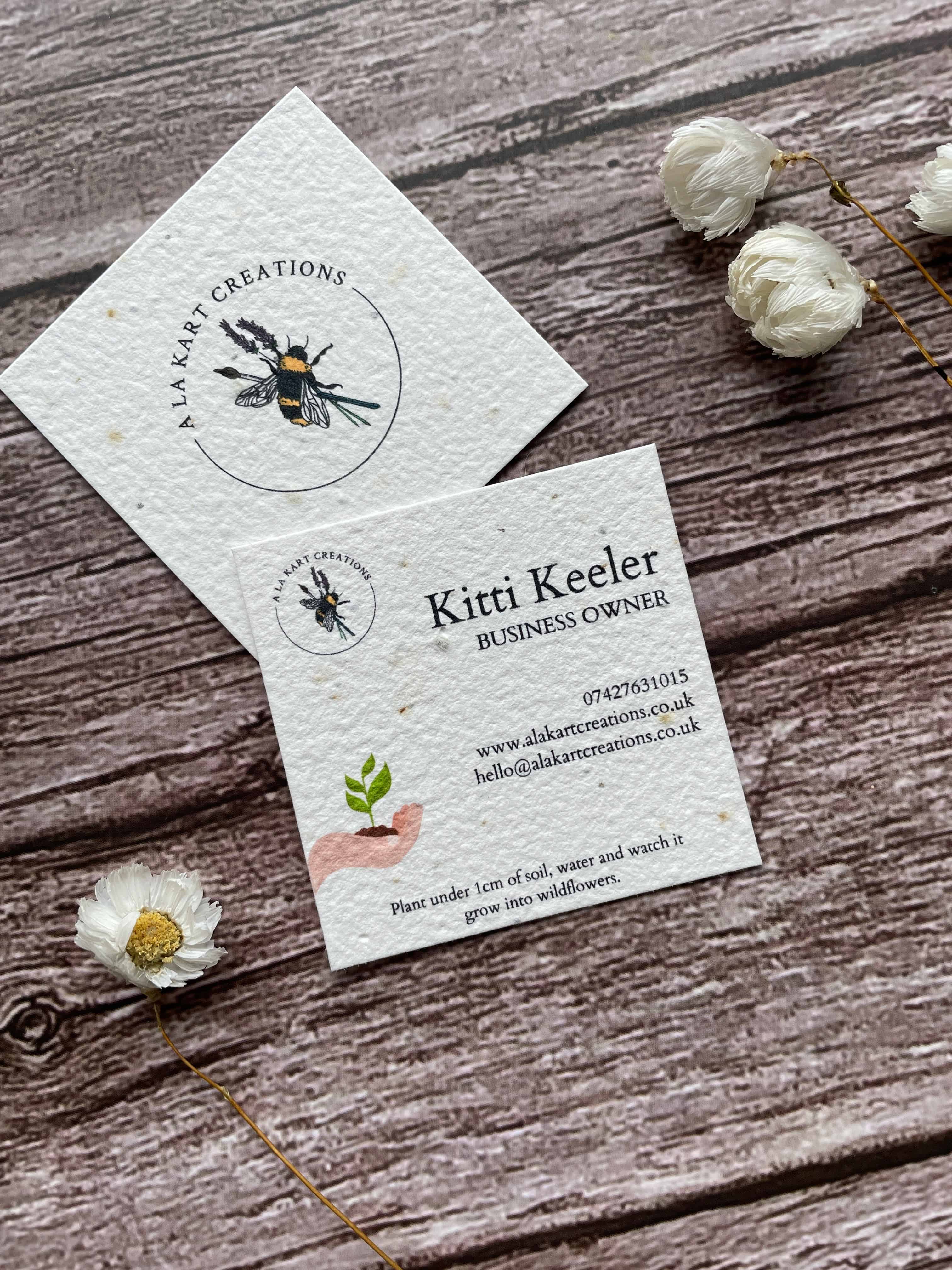 Plantable Square Seed Paper Business Card from an angle