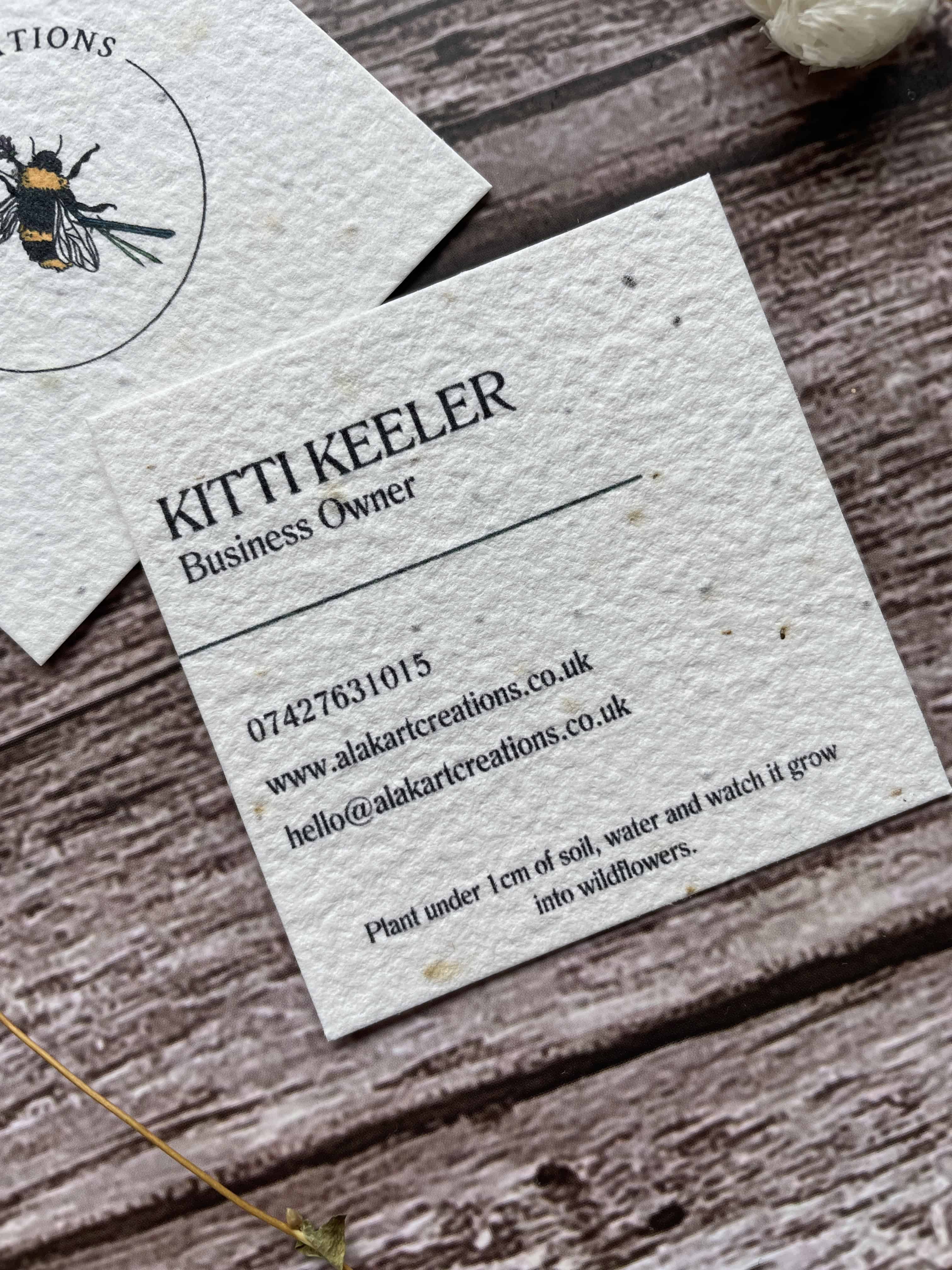 square plantable seed paper business cards with wildflower seeds
