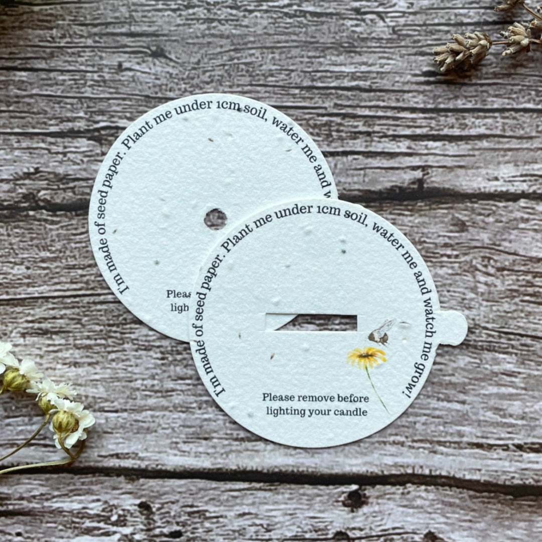 seed paper dust covers on wooden background