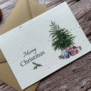 classic christmas tree plantable christmas card angled front, landscape design, eco-friendly card made from seed paper, alakartcreations