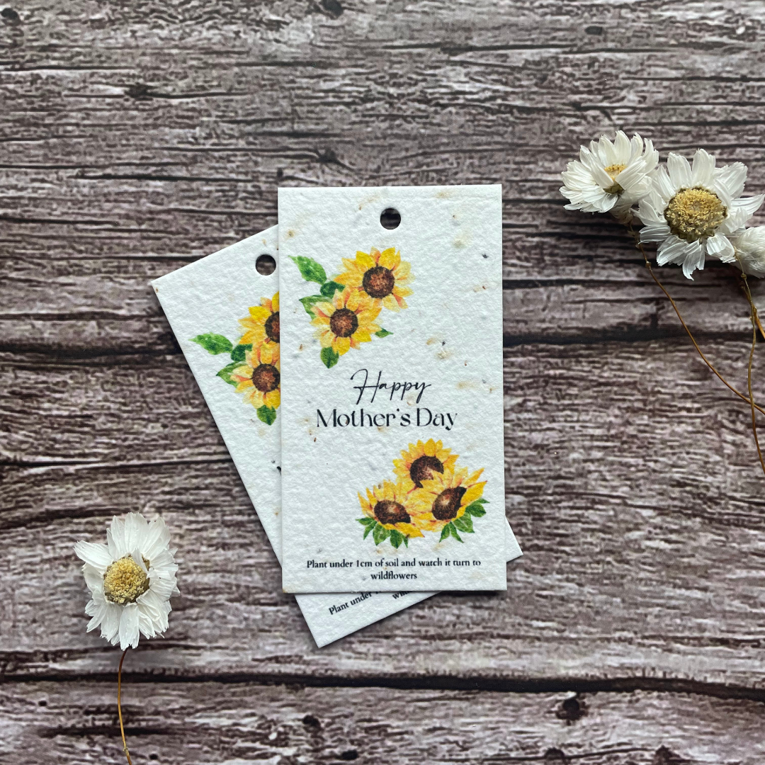 plantable sunflower gift tags with delicate flower illustrations, made from uk wildflower seed paper, available at a la kart creations