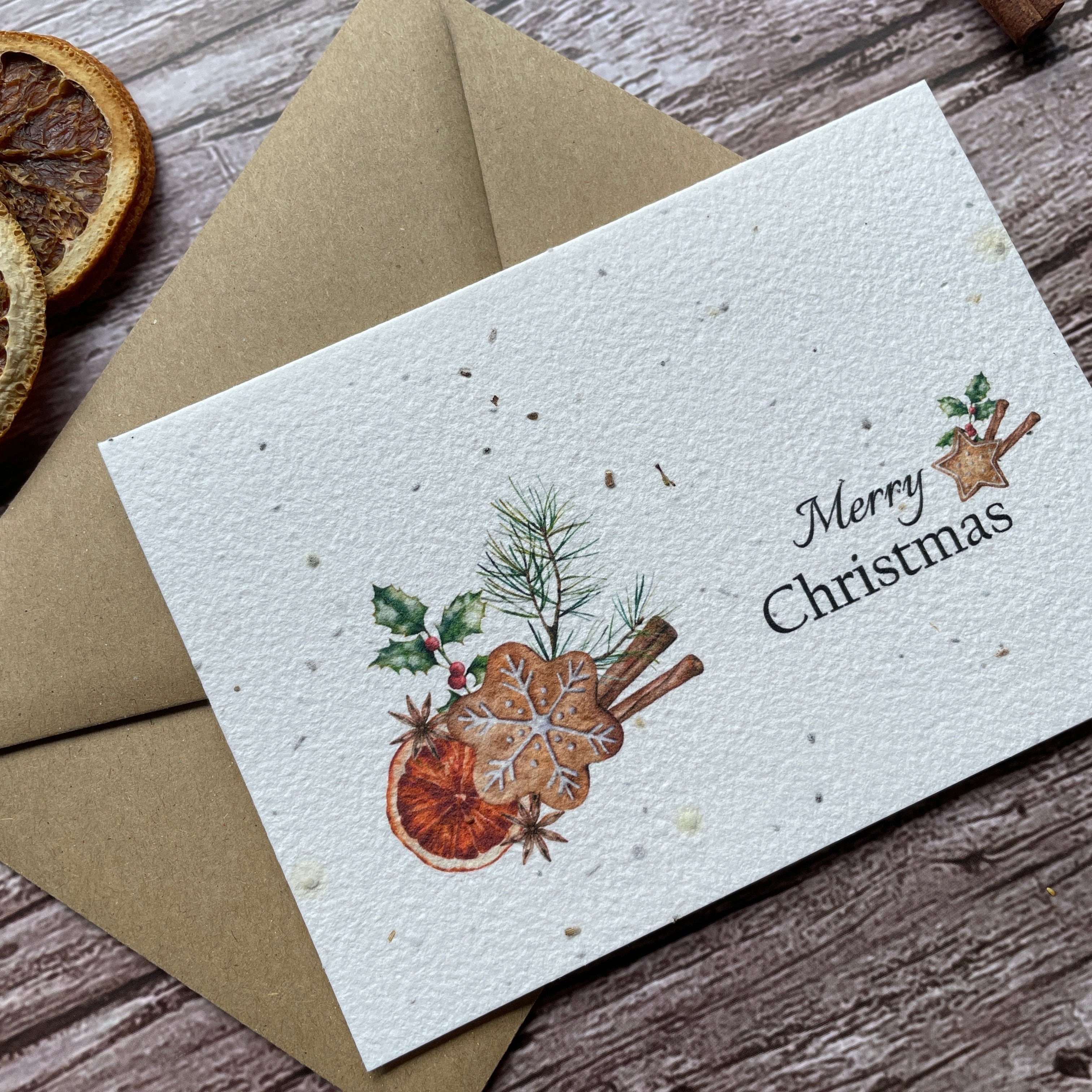 gingerbread plantable christmas card angled front, landscape design, eco-friendly card made from seed paper, alakartcreations