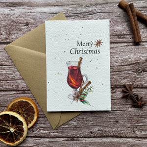 mulled wine plantable christmas card front, portrait design, eco-friendly card made from seed paper, alakartcreations