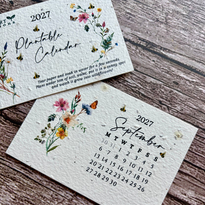 2027 plantable calendar showing Septmeber month on a wooden background