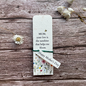 plantable bookmarks tied together with Happy Mother's Day tag