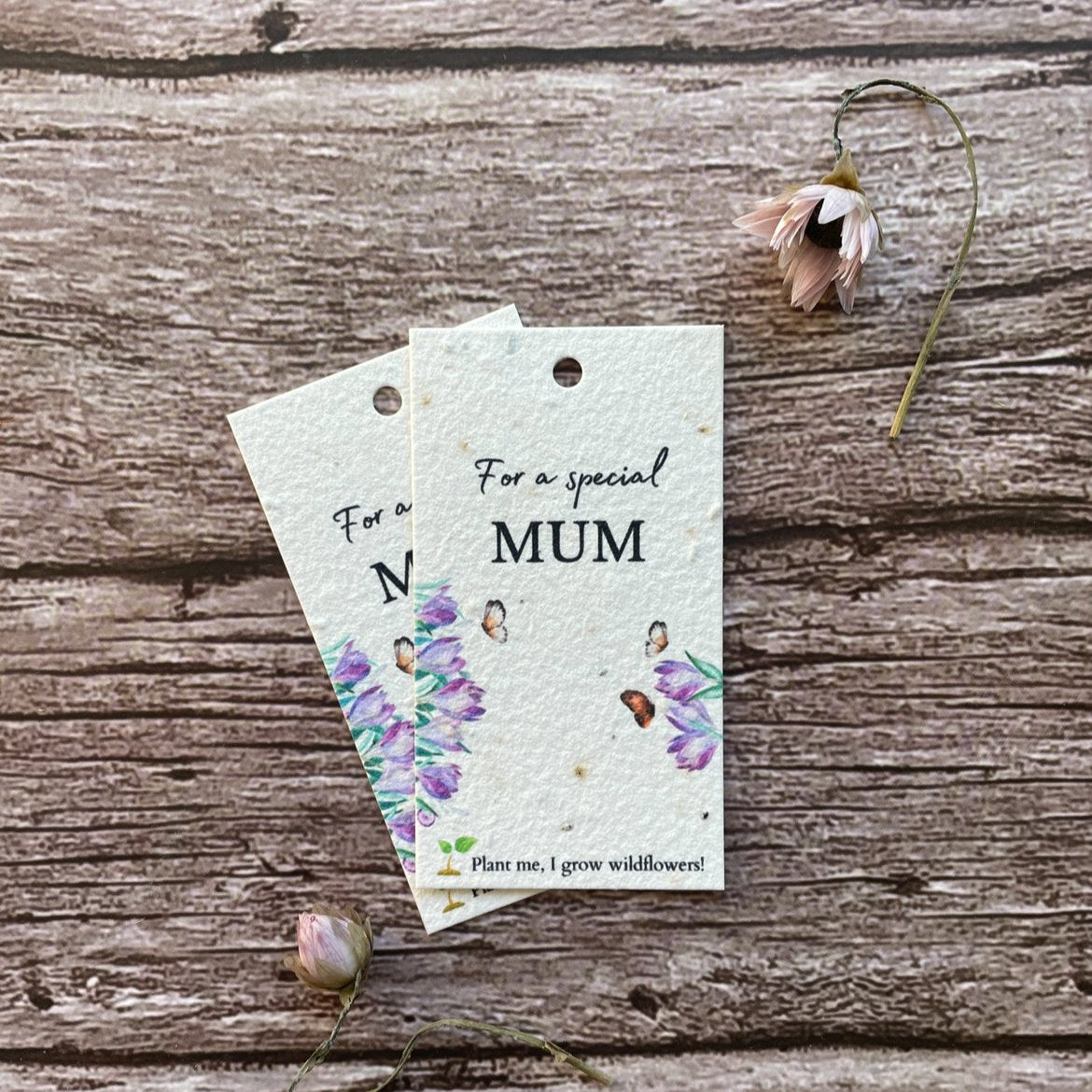 plantable mother's day gift tag featuring crocus design and 'for a special mum' with 'plant me' text alakartcreations