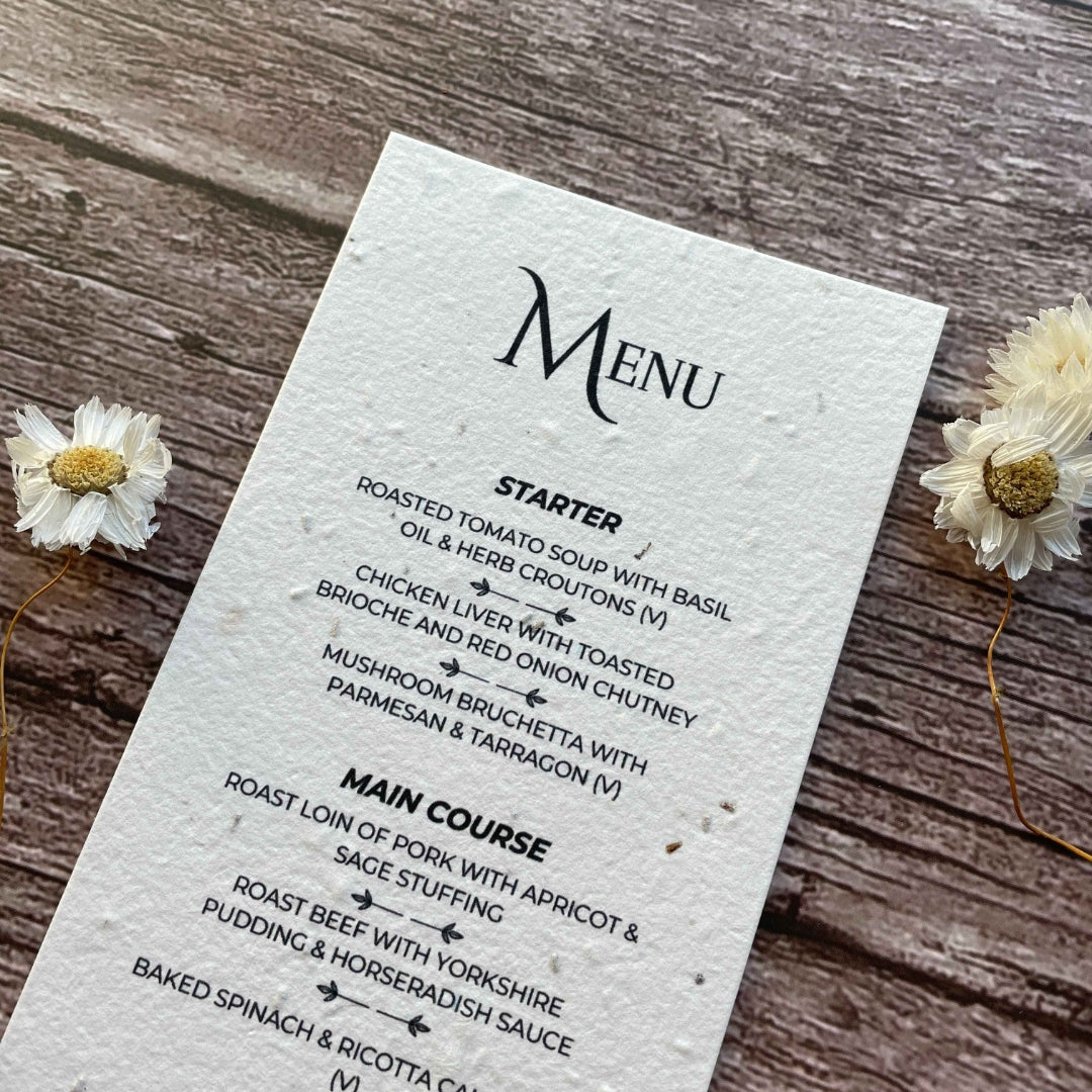 plantable menu name cards on wooden background