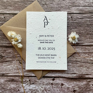 plantable wedding save the date cards minimalistic theme, brown kraft envelope, alakartcreations