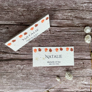 autumn themed plantable wedding place cards with leaves foliage design, alakartcreations