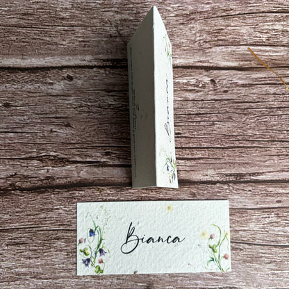 plantable seed paper wedding place cards in flat or folded style