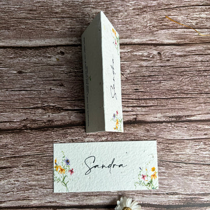 plantable wedding place cards with flat or folded style on a wooden surface
