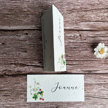 strawberry design added to seed paper place cards
