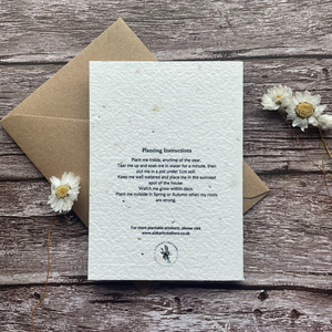 back view of personalised plantable sunflower mother's day card with planting instructions, handmade in the uk by alakart creations